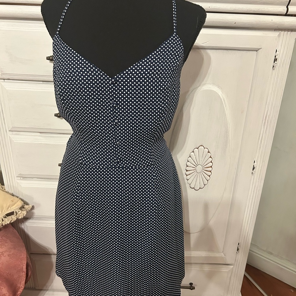 Anthropologie Navy Polka Dot Midi Dress